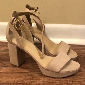 Nude Suede Platform Ankle Strap Heels